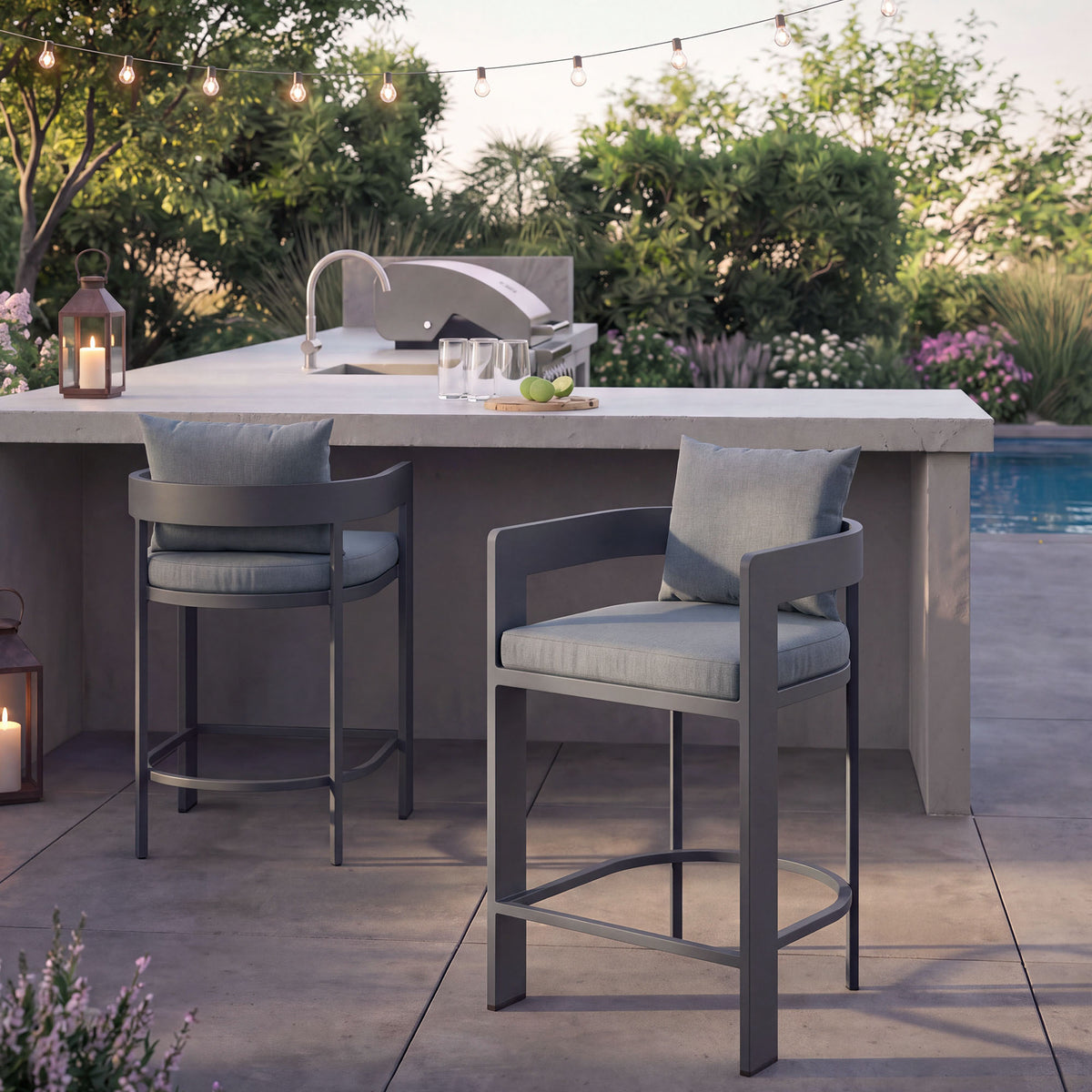 Tahoe Outdoor Patio Patio Aluminum Counter Stools Set of 2 - Gray