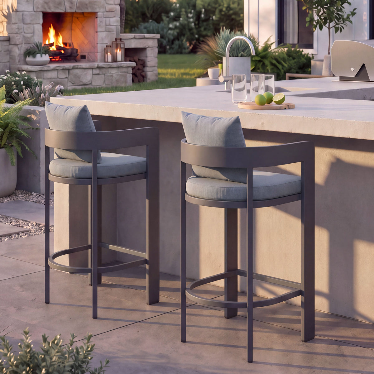 Tahoe Outdoor Patio Patio Aluminum Counter Stools Set of 2 - Gray