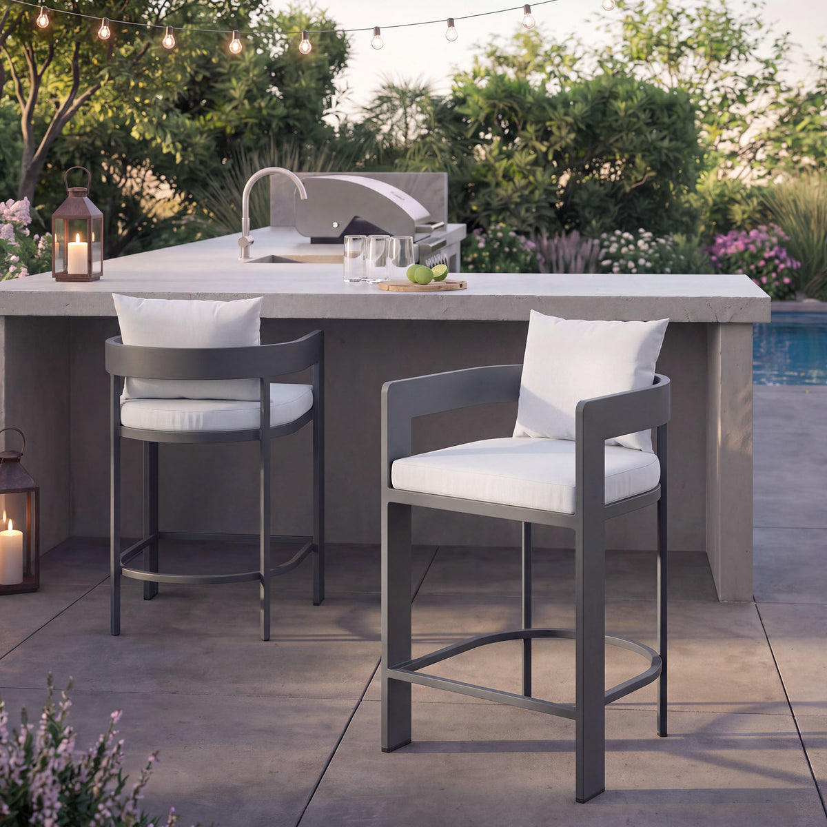 Tahoe Outdoor Patio Patio Aluminum Counter Stools Set of 2 - White