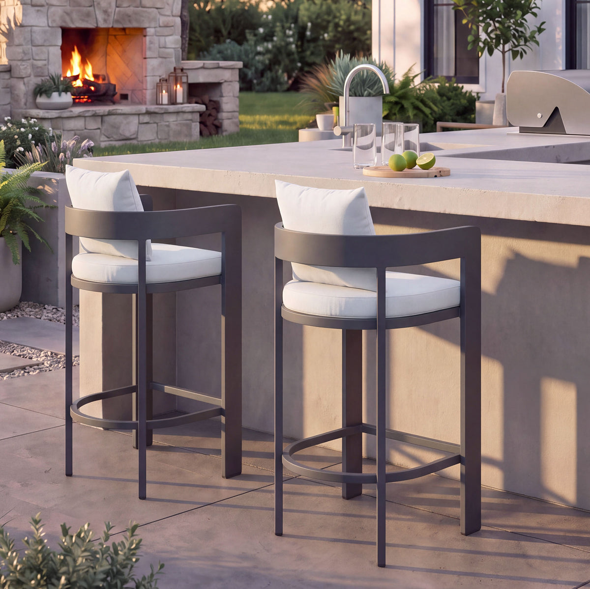 Tahoe Outdoor Patio Patio Aluminum Counter Stools Set of 2 - White