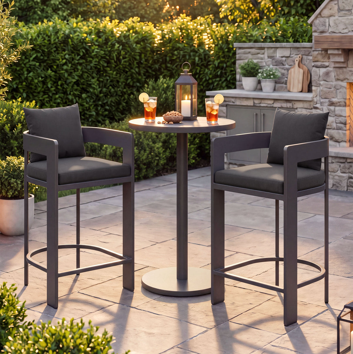 Tahoe Outdoor Patio Patio Aluminum Bar Chairs Set of 2 - Charcoal