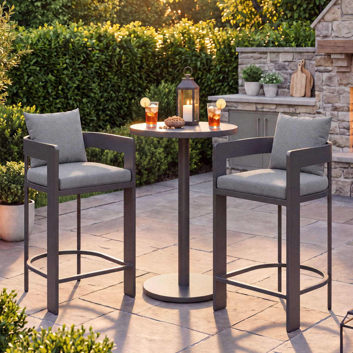 Tahoe Outdoor Patio Patio Aluminum Bar Chairs Set of 2 - Gray