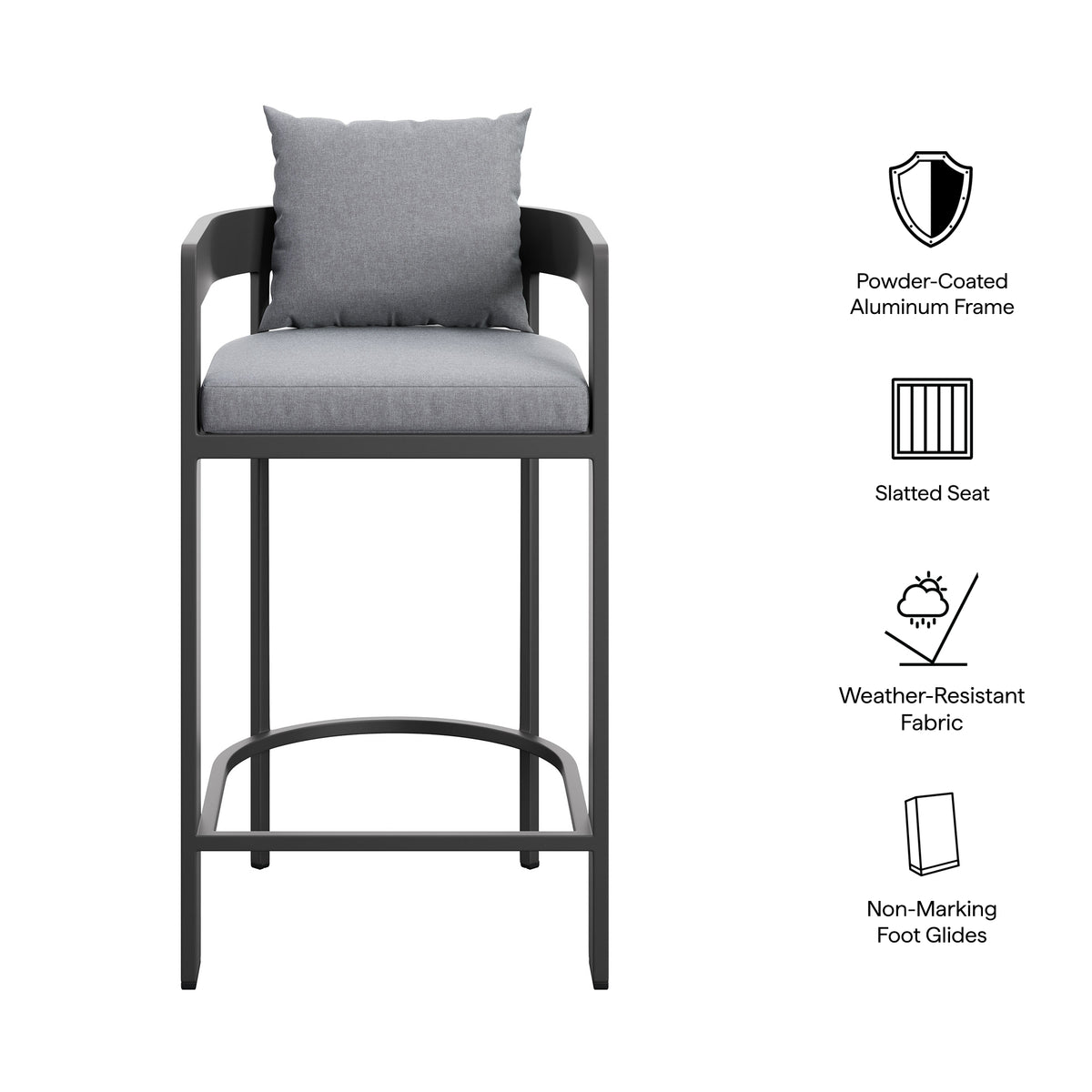 Tahoe Outdoor Patio Patio Aluminum Bar Chairs Set of 2 - Gray