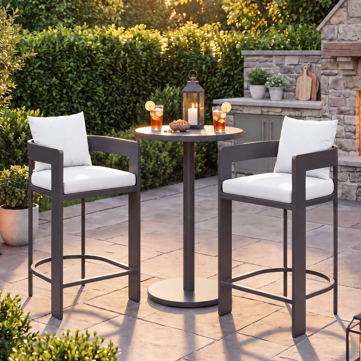 Tahoe Outdoor Patio Patio Aluminum Bar Chairs Set of 2 - White