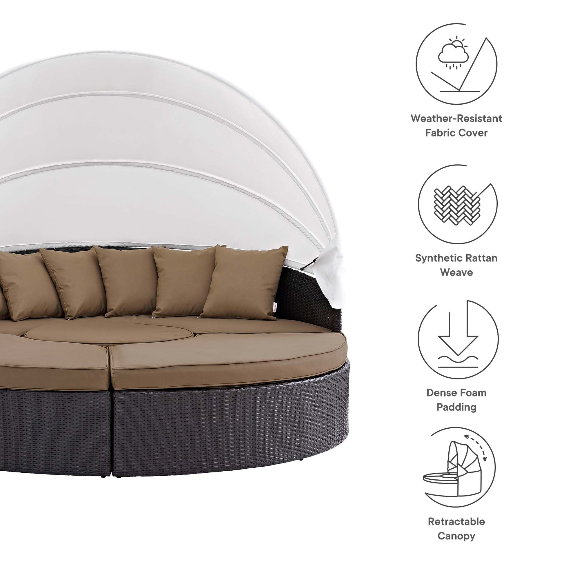 Quest Wicker Rattan Outdoor Patio Canopy Sectional Daybed - Espresso Orange