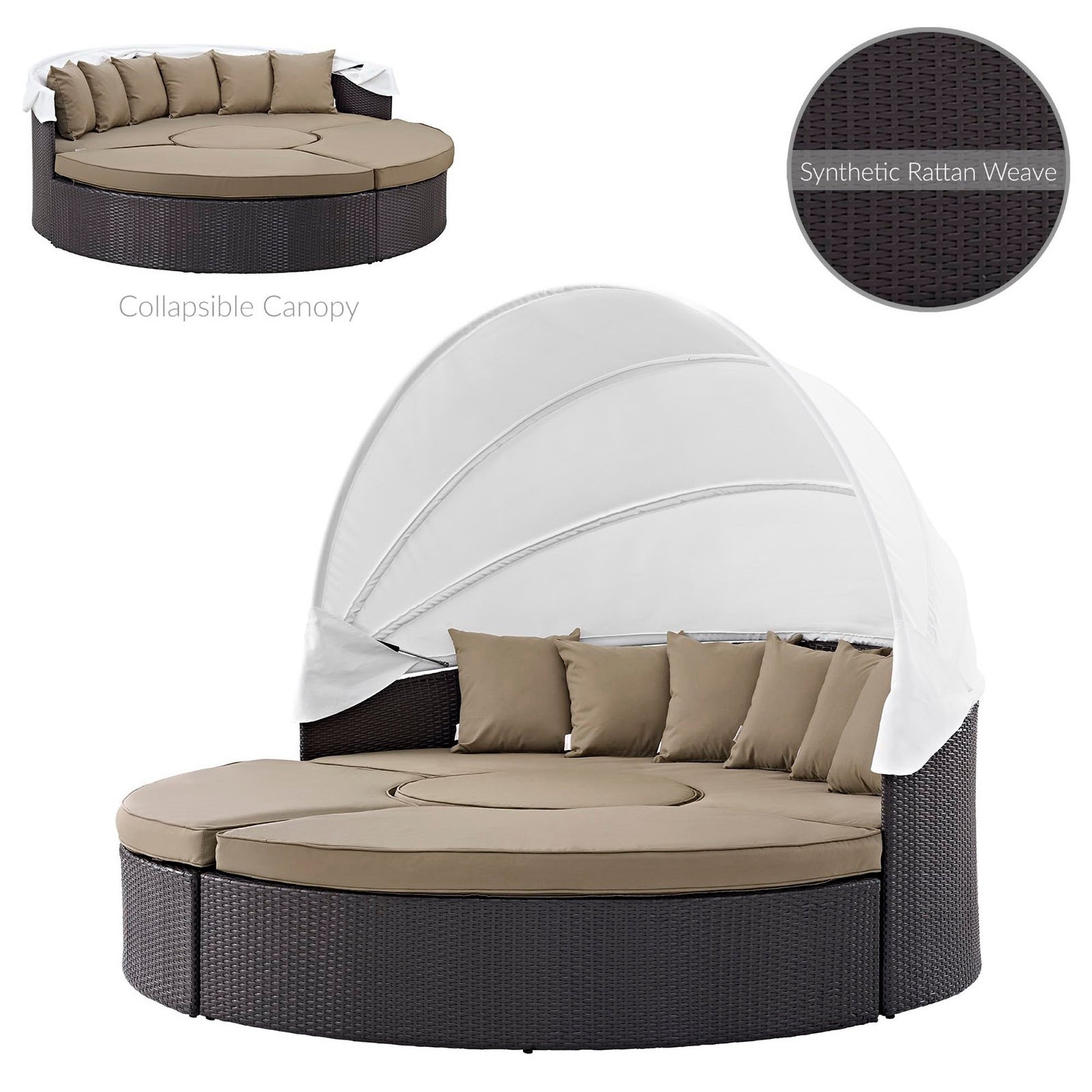 Quest Wicker Rattan Outdoor Patio Canopy Sectional Daybed - Espresso Red