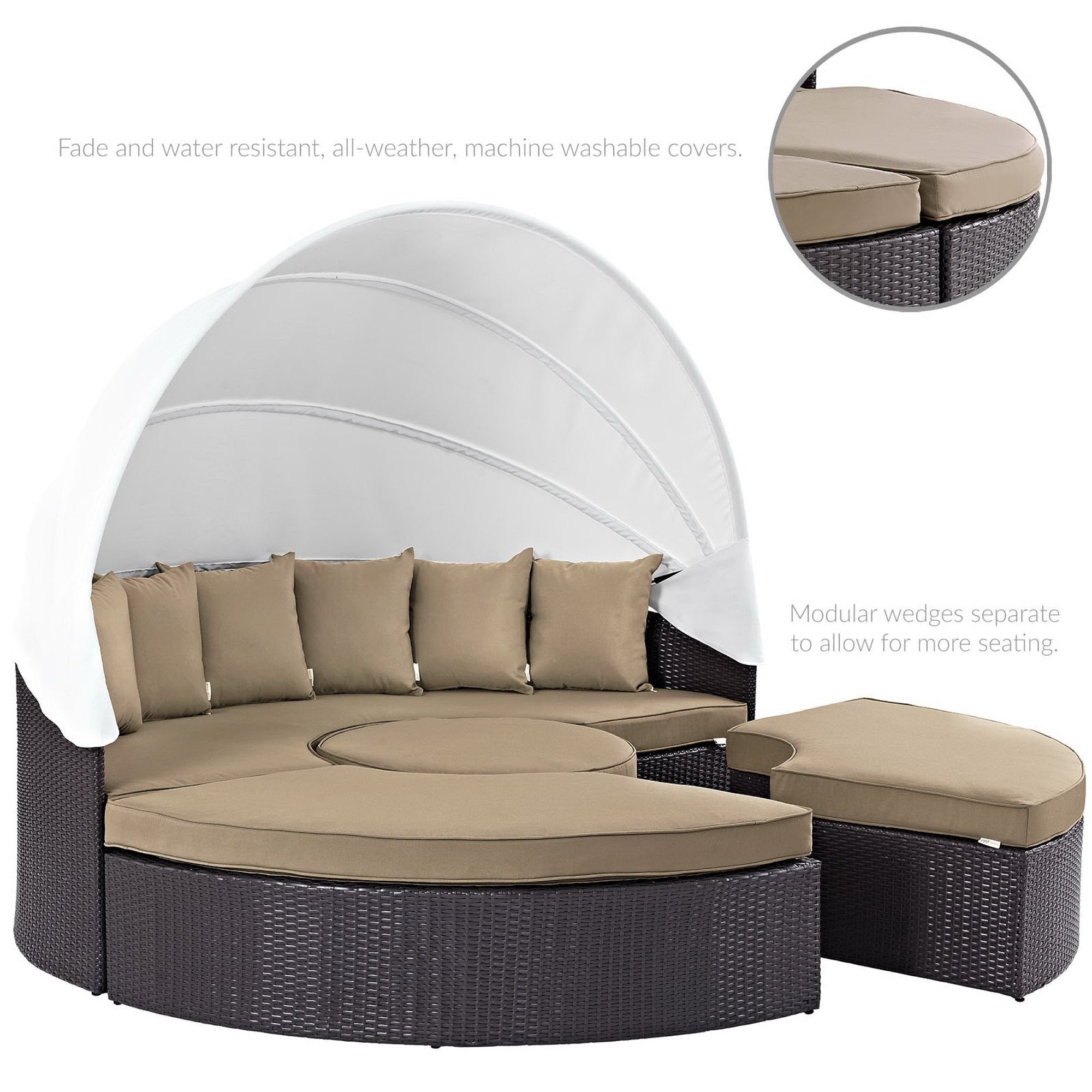 Quest Wicker Rattan Outdoor Patio Canopy Sectional Daybed - Espresso Turquoise
