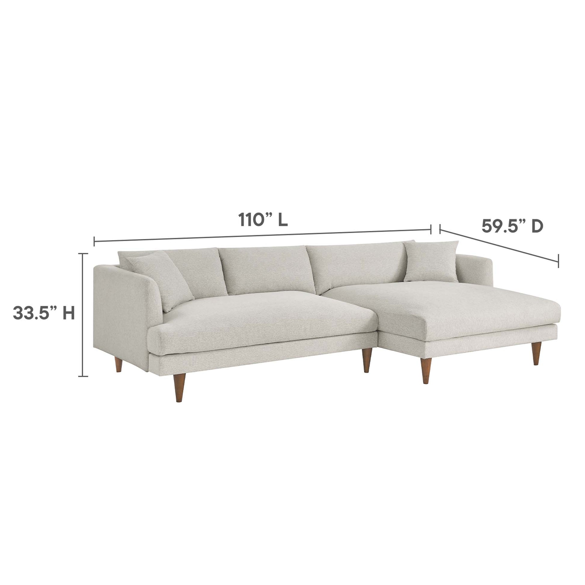Zoya Right-Facing Down Filled Overstuffed Right Sectional Sofa - Heathered Weave Light Gray
