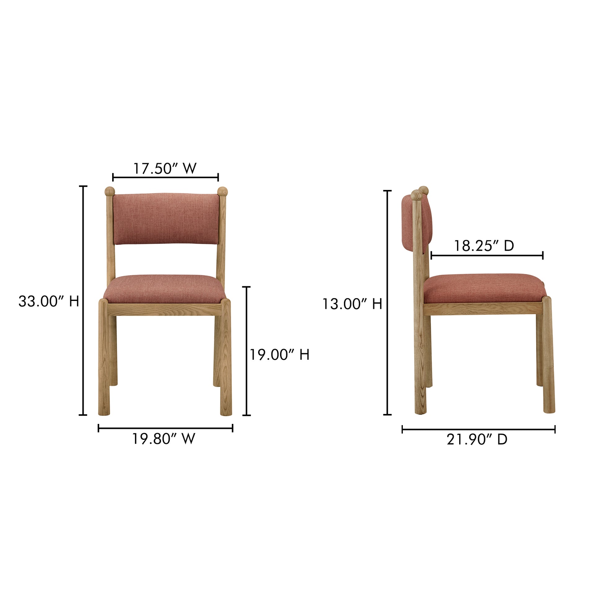 Villetta Dining Chair Deep Pink - Set Of Two by Moe's Home Collection - view 5
