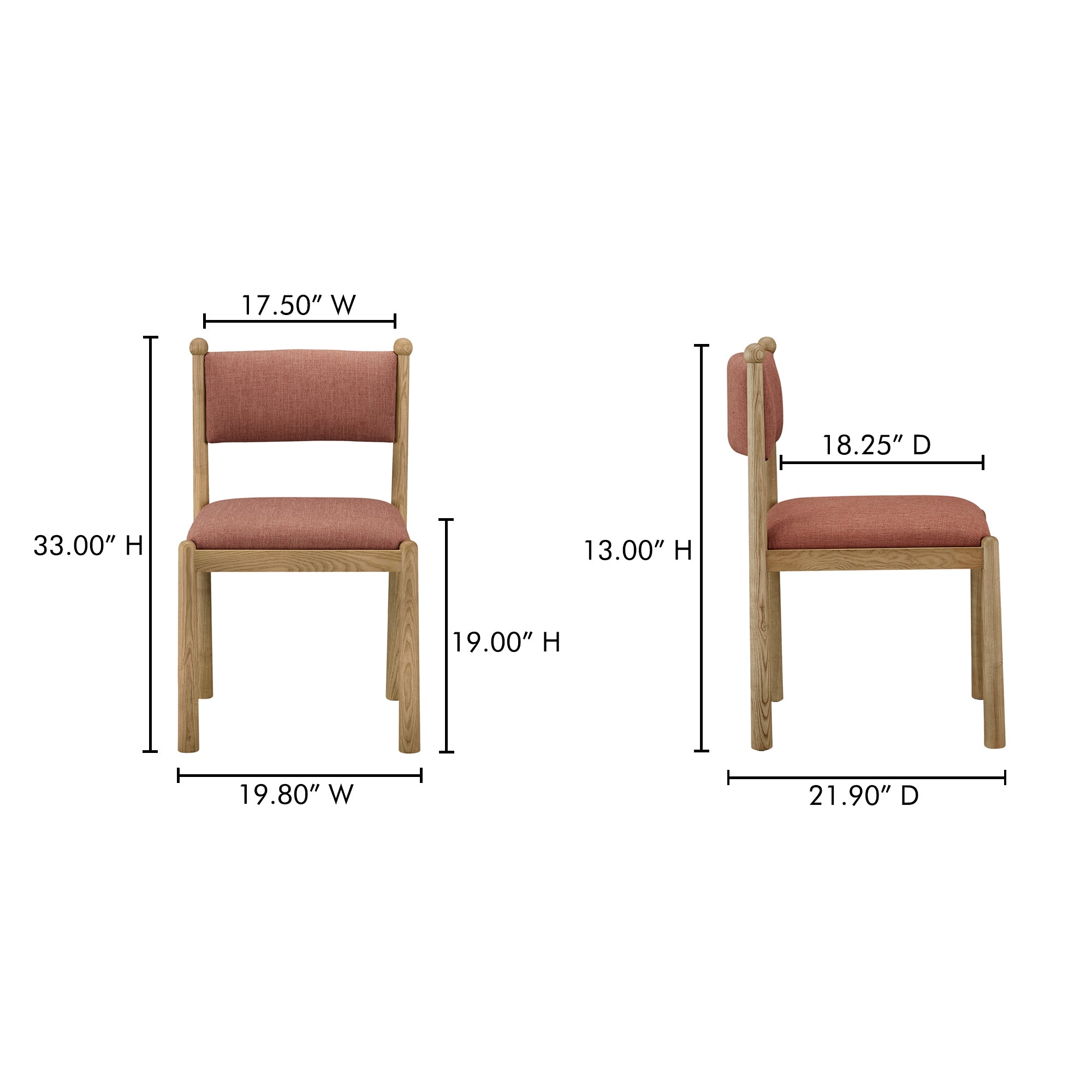 Villetta Dining Chair Deep Pink - Set Of Two by Moe's Home Collection - view 5