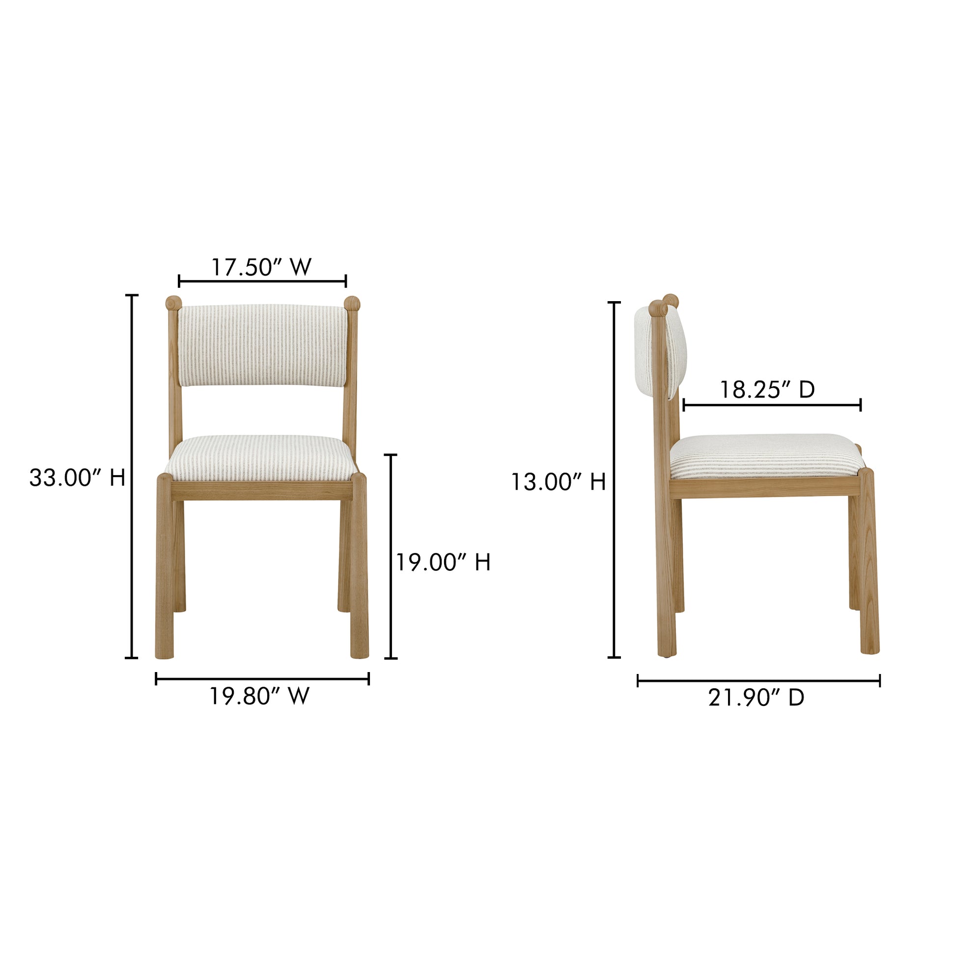 Villetta Dining Chair Stripe - Set Of Two by Moe's Home Collection - view 7