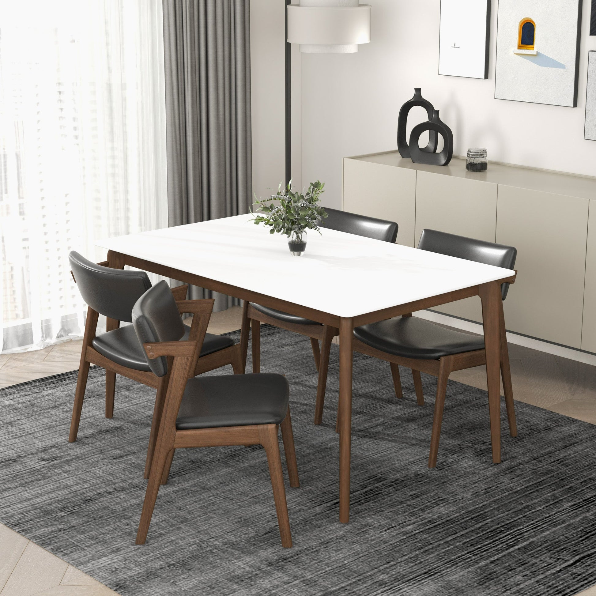 Edwin Mid Century Modern Black Vegan Leather Dining Chair - Ashcoft Furniture