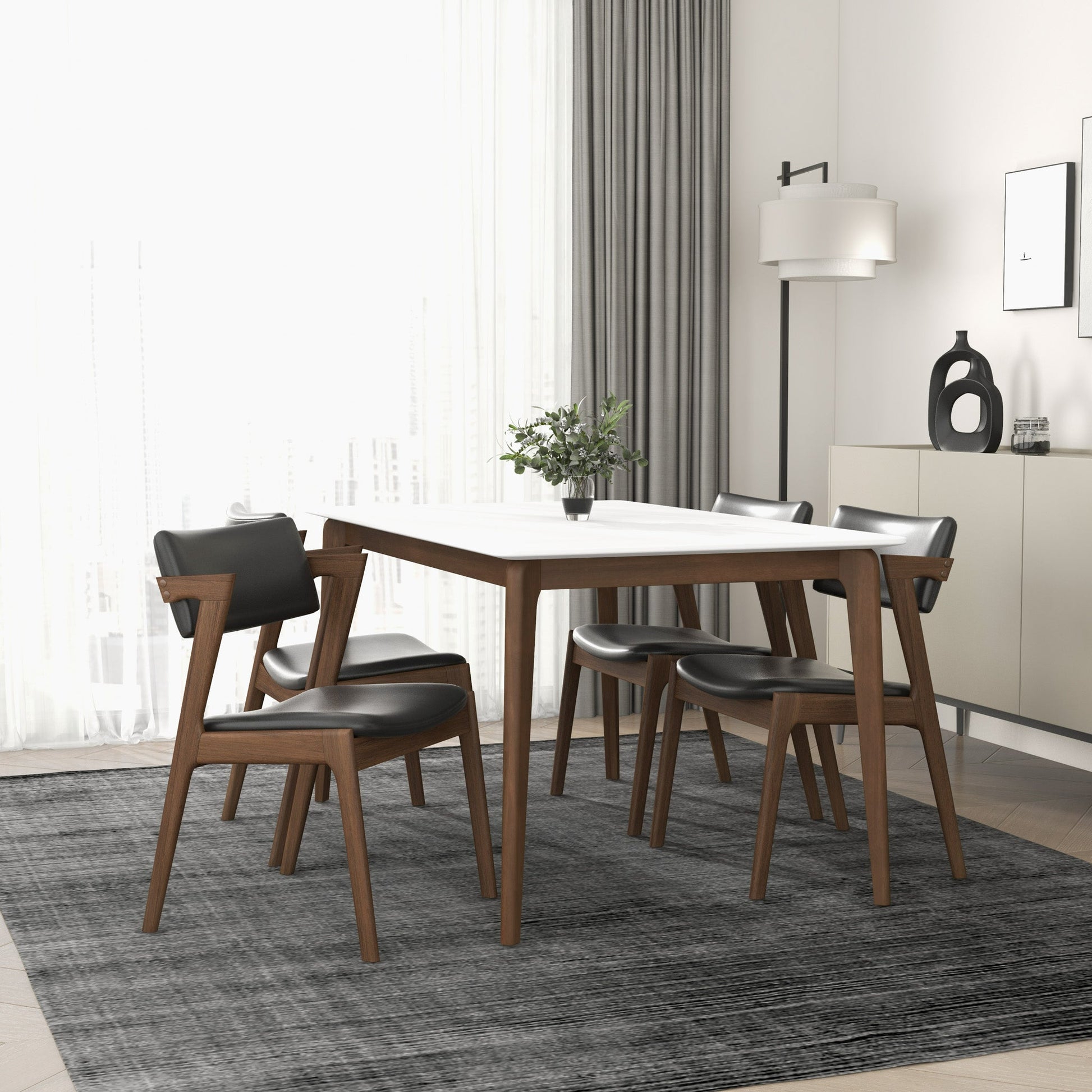 Edwin Mid Century Modern Black Vegan Leather Dining Chair - Ashcoft Furniture