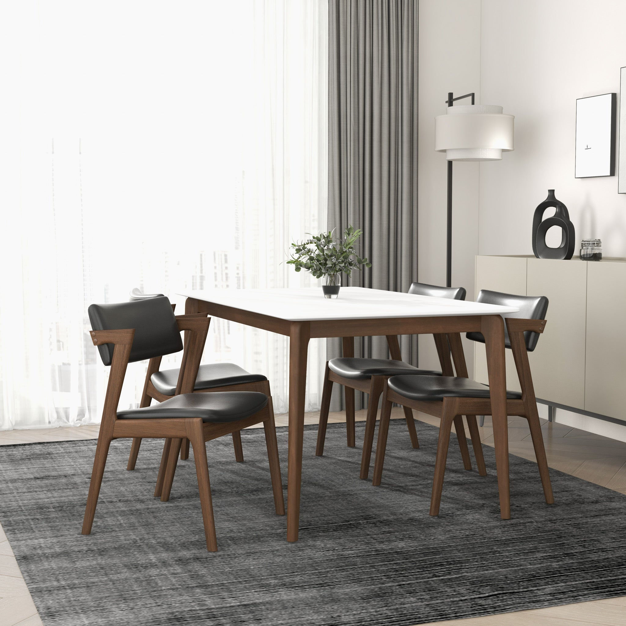 Edwin Mid Century Modern Black Vegan Leather Dining Chair - Ashcoft Furniture
