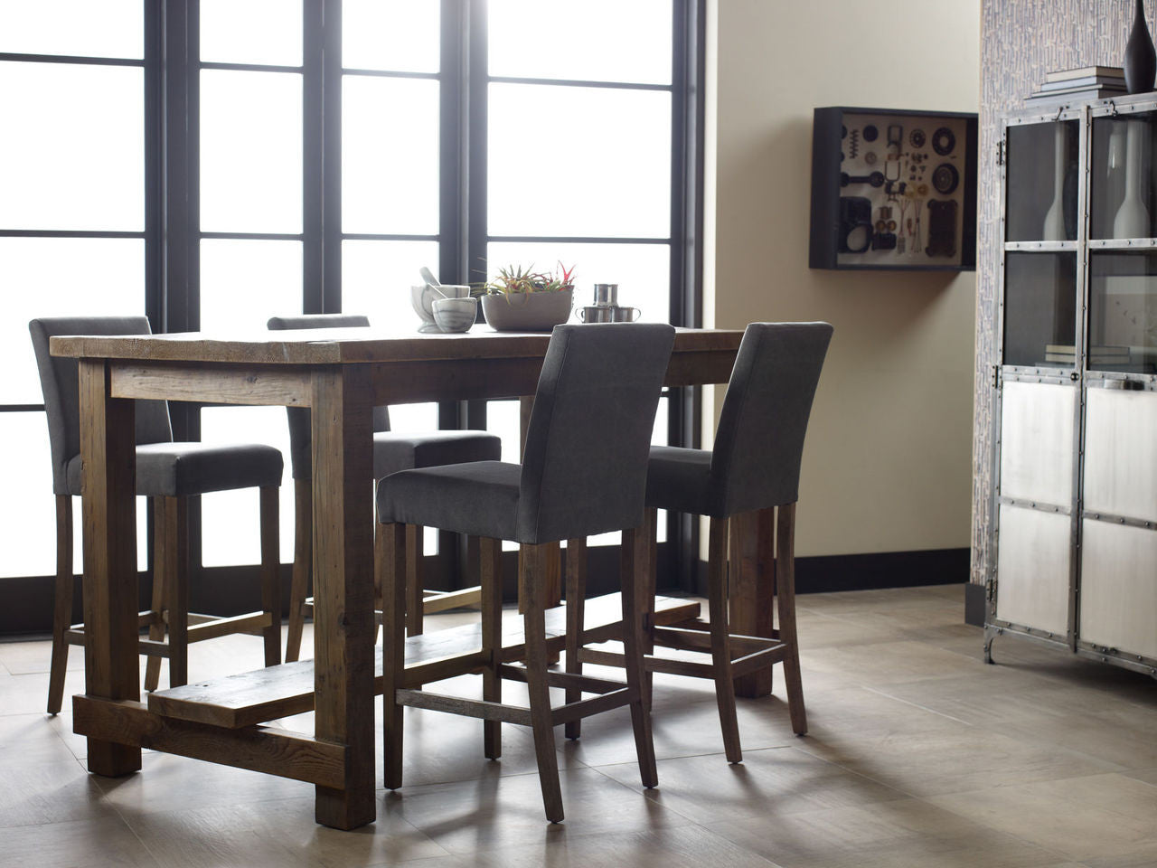 Antiqued Nickel Element Industrial Display Cabinet