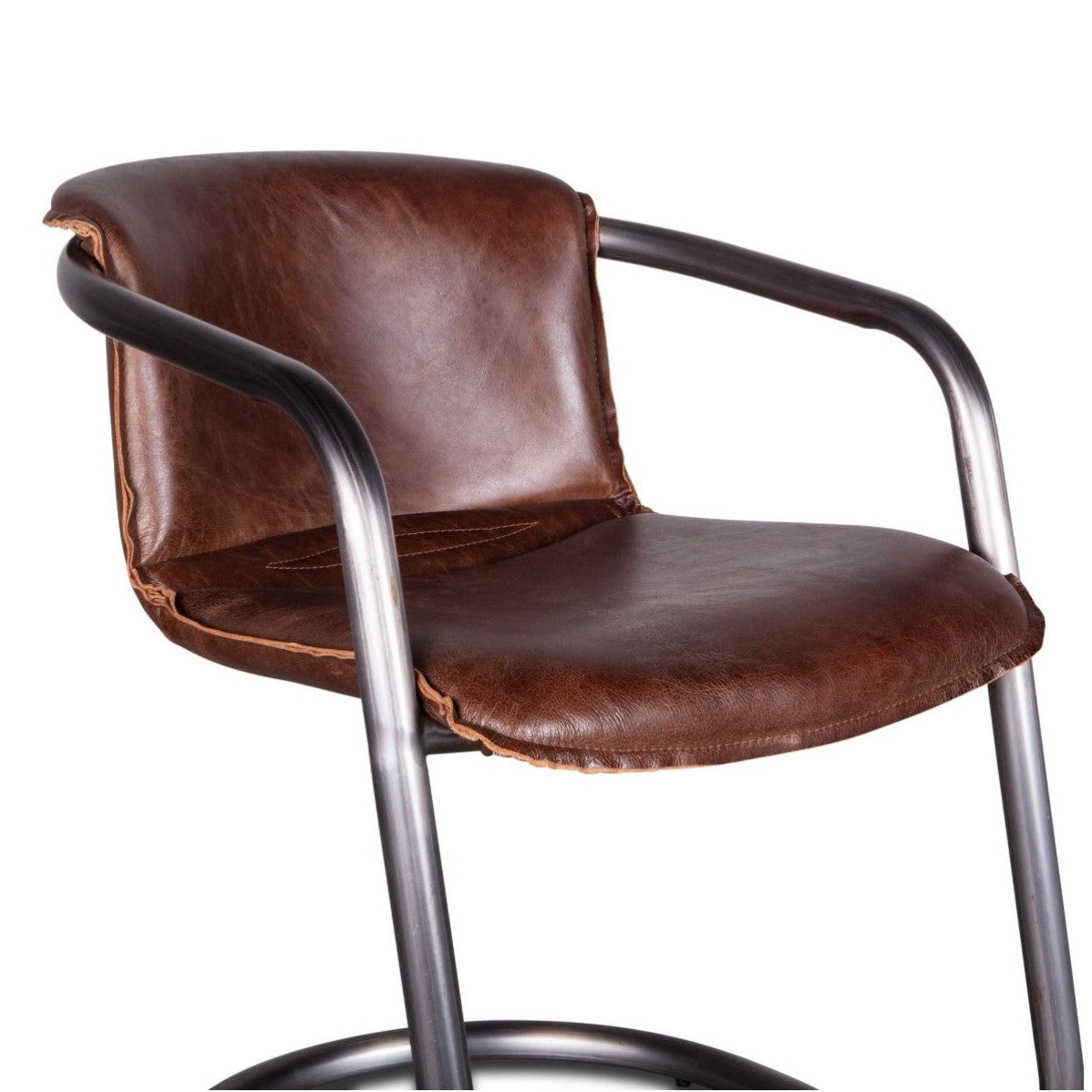 Industrial Loft Metal and Leather Dining Chair in Geisha Brown