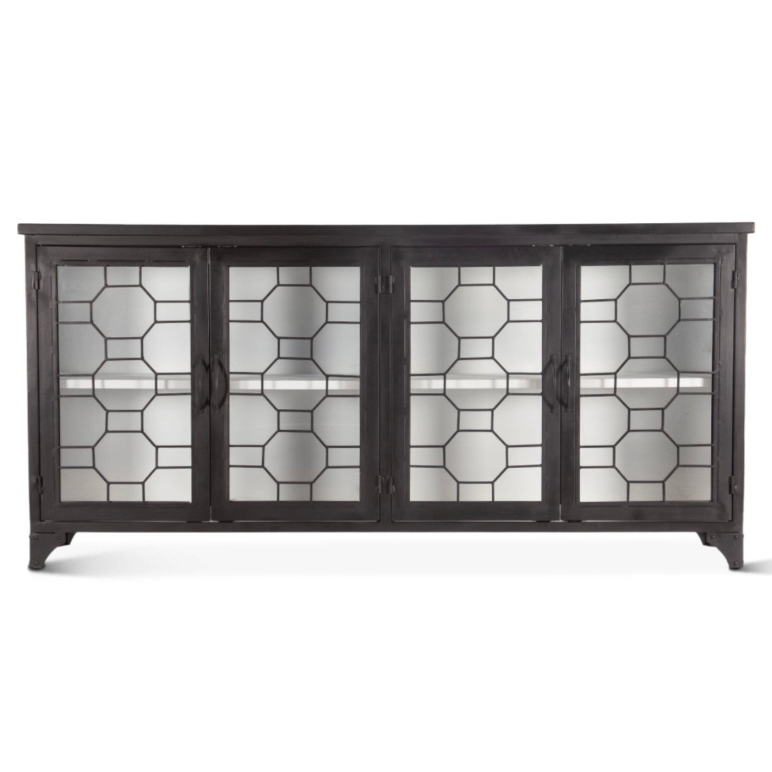 Penelope 80" Iron and Glass Sideboard Matte Black