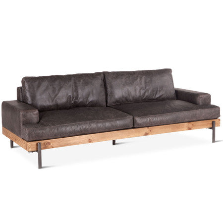 Loft Retro Industrial Black Leather Sofa 94"