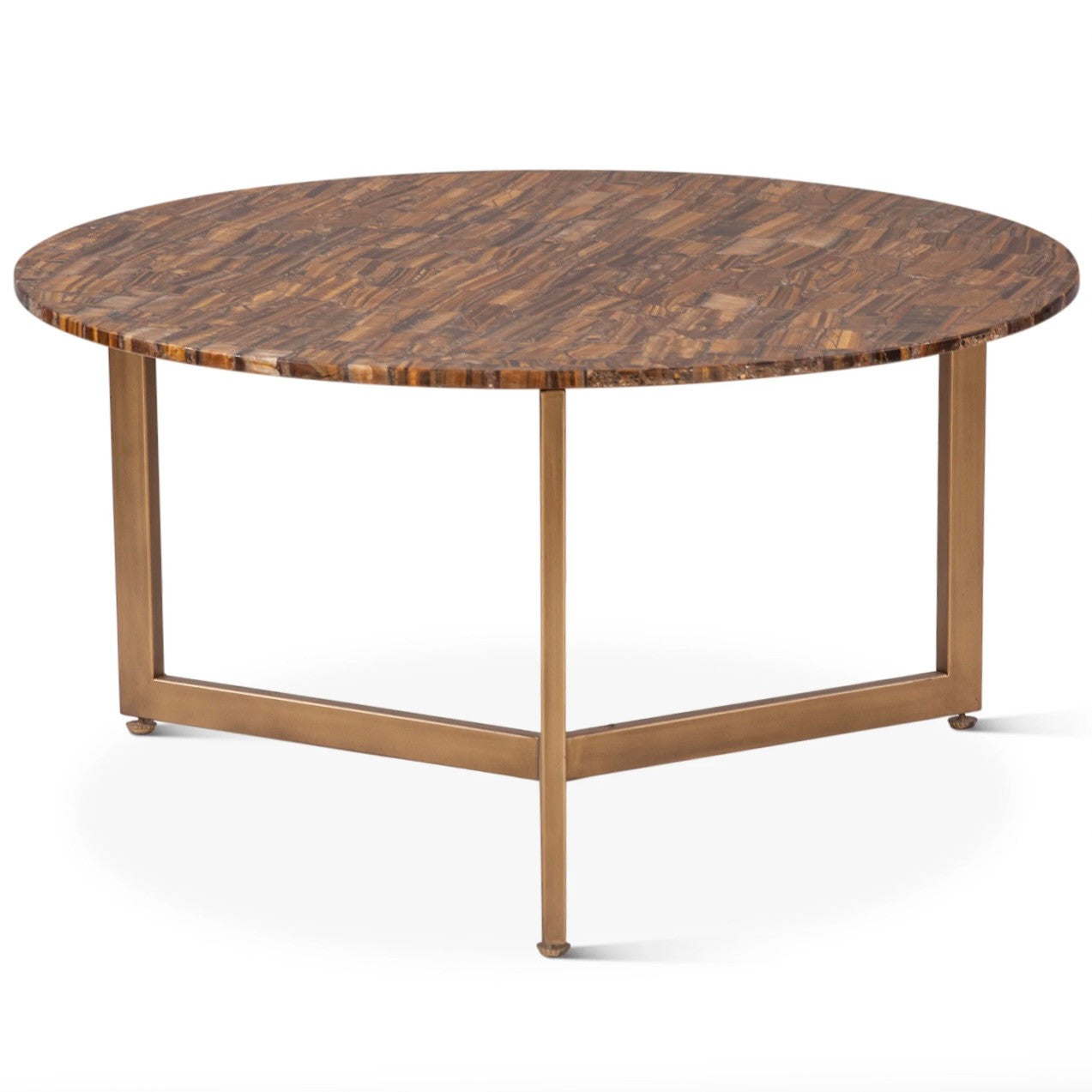 Calico Coffee Table in Tiger Eye with Iron Base 36"