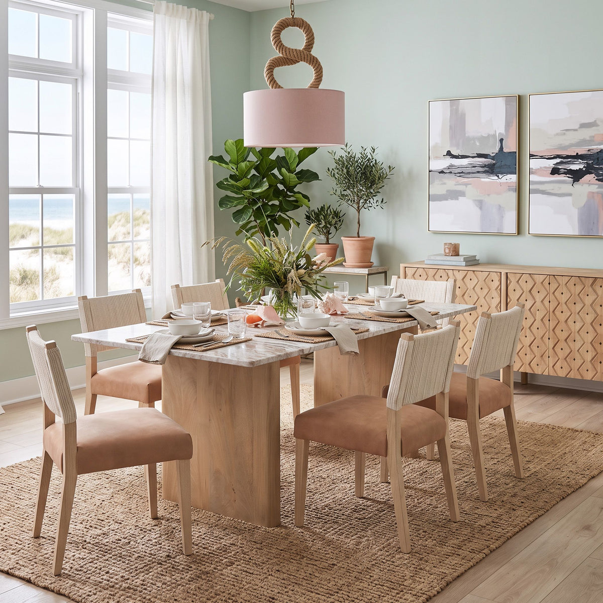 Abra 76" Dining Table in Toronto Marble Top and Light Mango Base - image 3