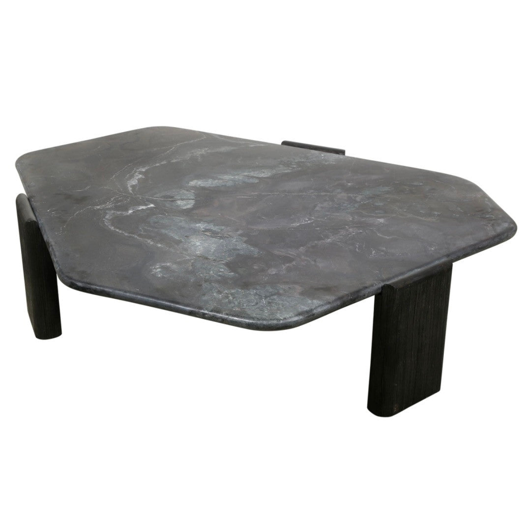 Breton 64" Hexagonal Coffee Table with Lava Marble in Dark Walnut