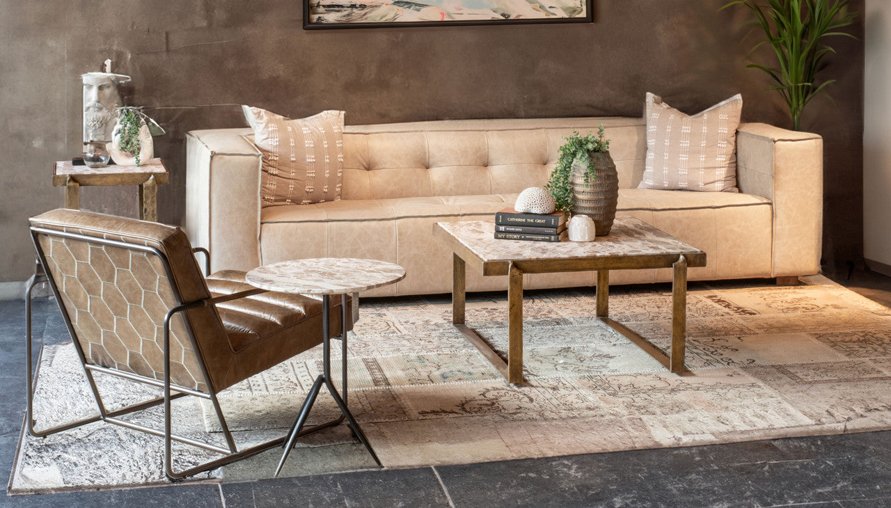 Argos 32" Coffee Table with Marble and Antique Brass