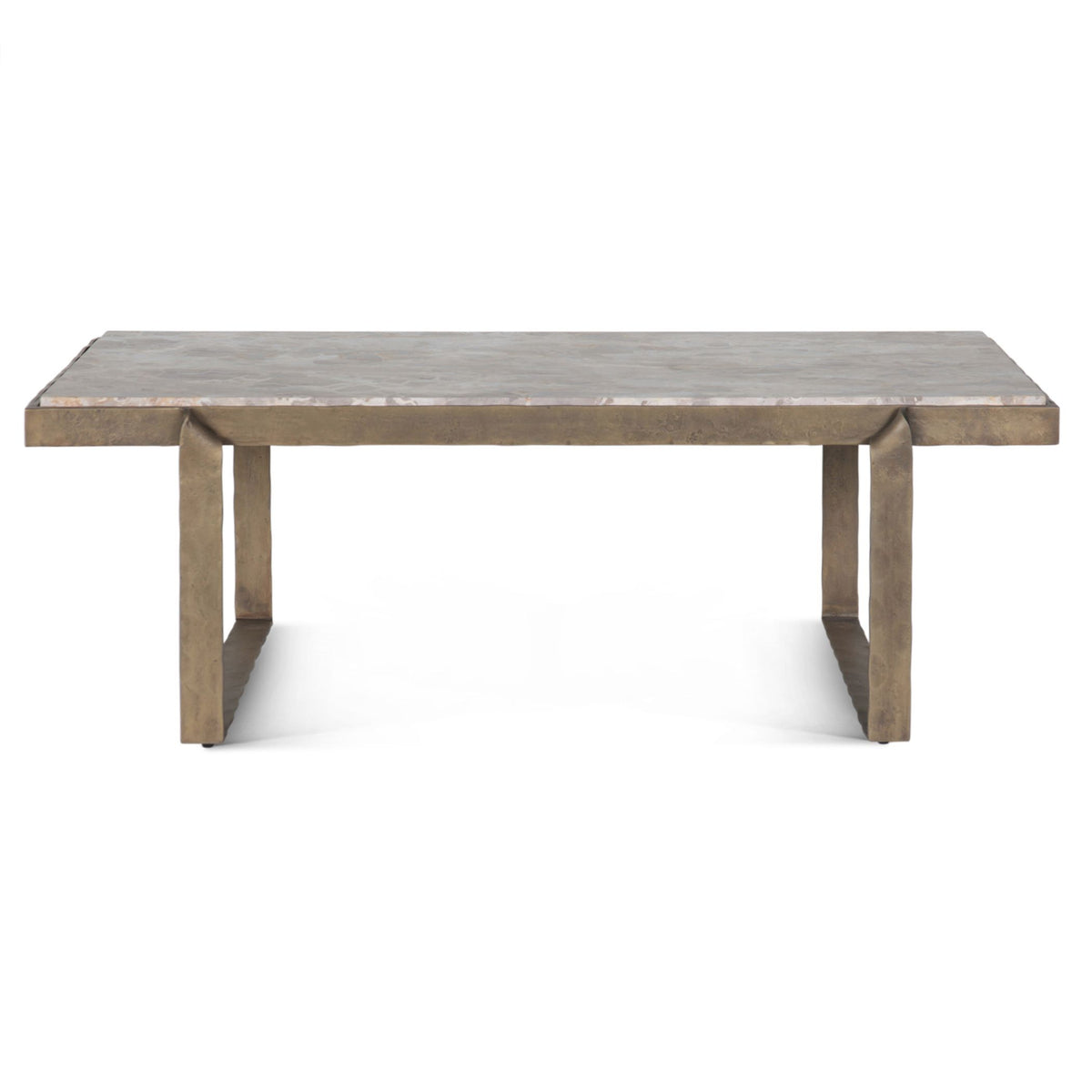 Argos 49" Large Coffee Table with Beige Marble Top and Antique Brass Base - image 2