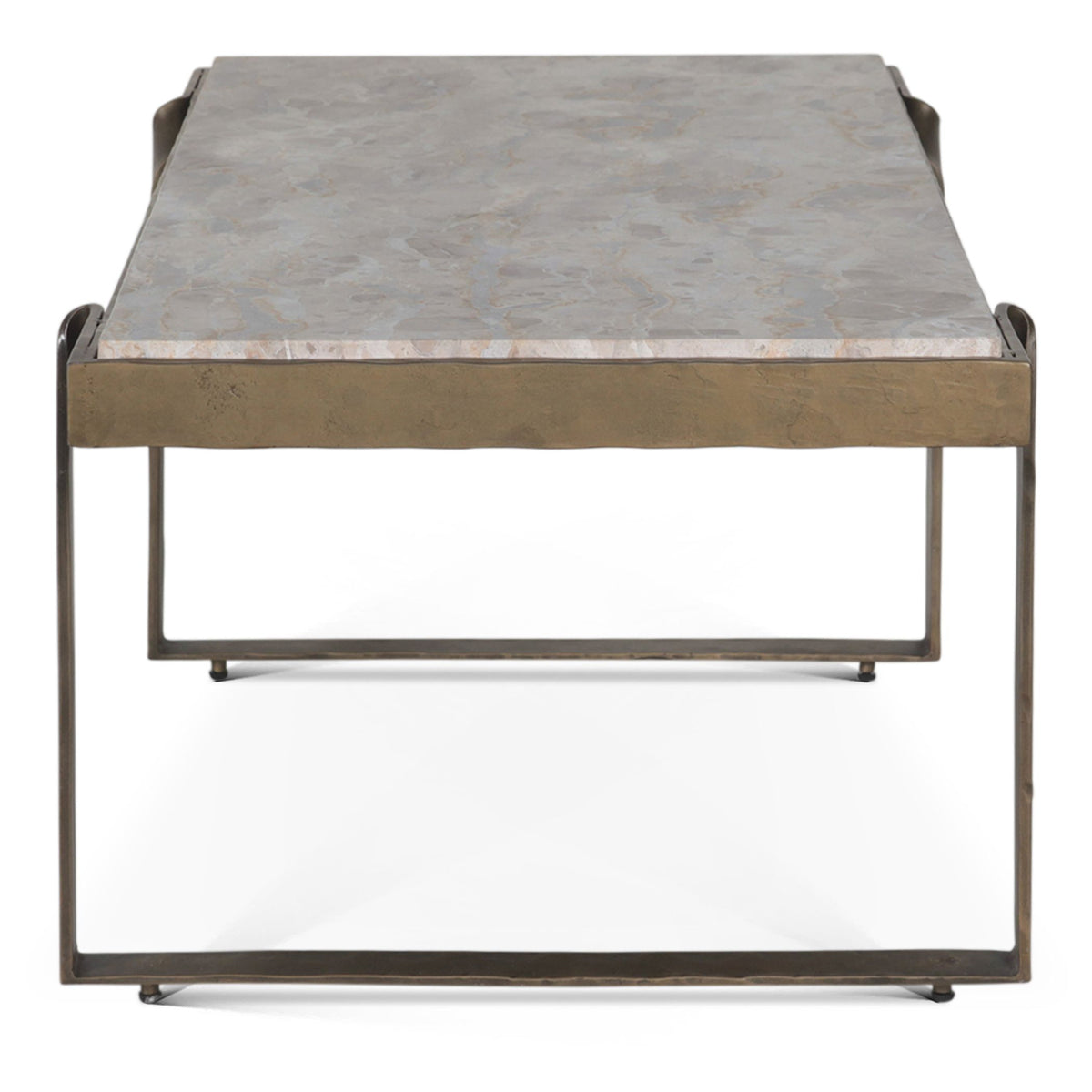 Argos 49" Large Coffee Table with Beige Marble Top and Antique Brass Base - image 4