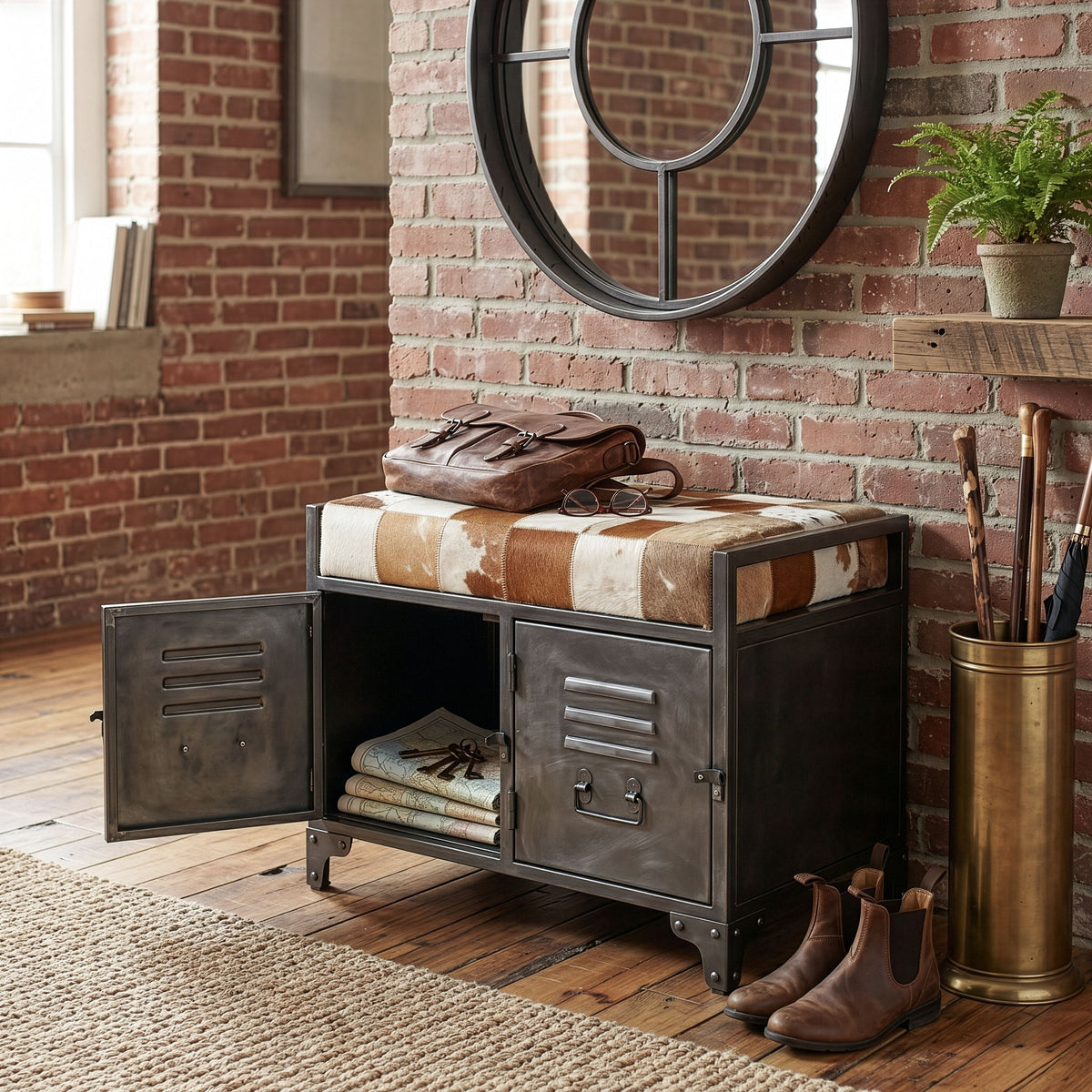 Austin 23" Small Brown Hair on Hide Reclaimed Locker Bench - image 3