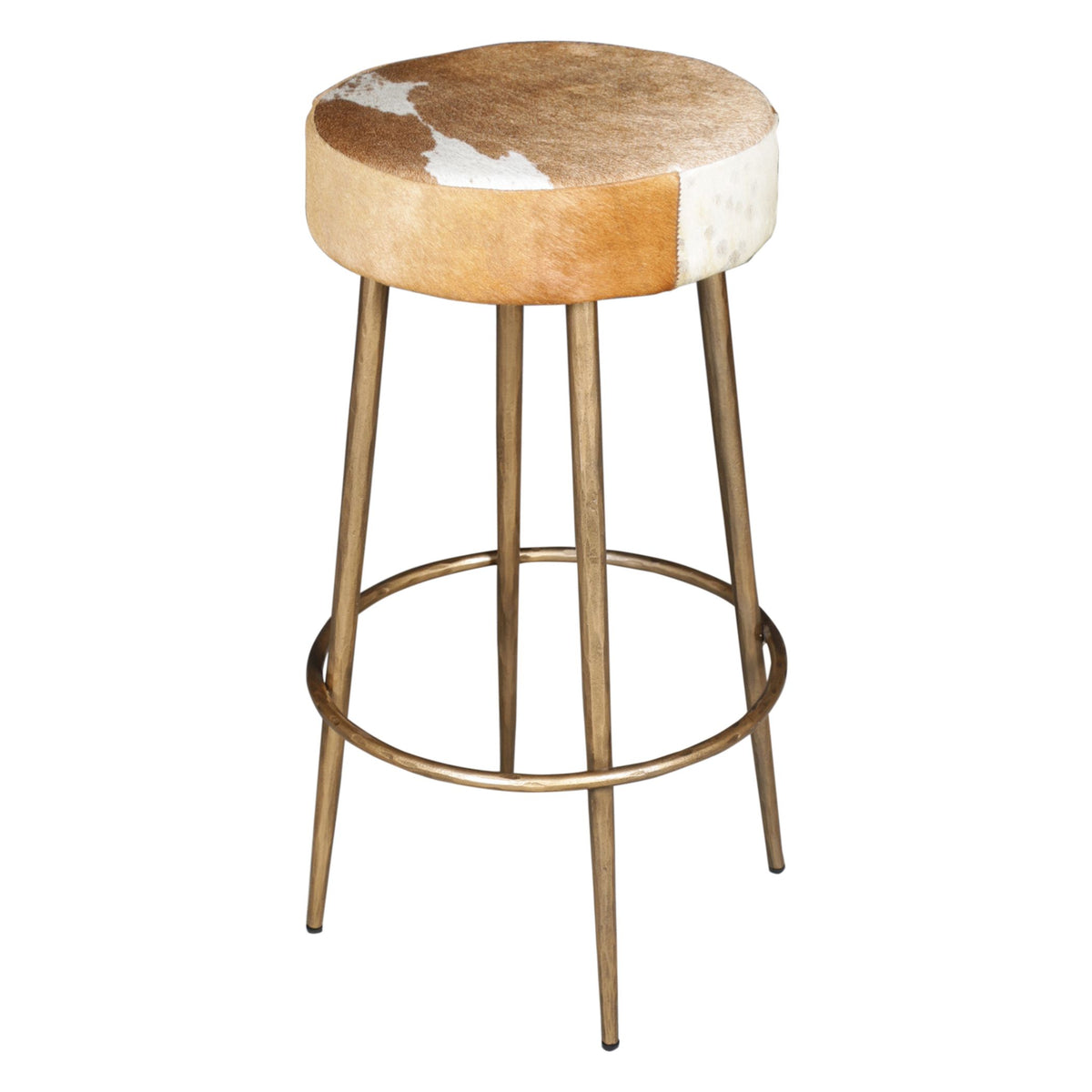 Austin 15" Backless Bar Stool in Brown Hair on Hide with Antique Gold Legs - image 2