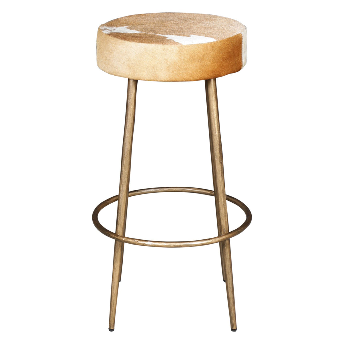 Austin 15" Backless Bar Stool in Brown Hair on Hide with Antique Gold Legs - image 3
