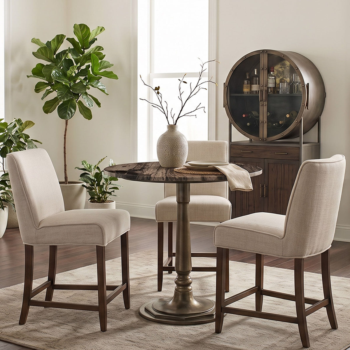 Bowery 36" Gathering Table with Cappuccino Marble and Antique Gold Hexagon Base - image 4