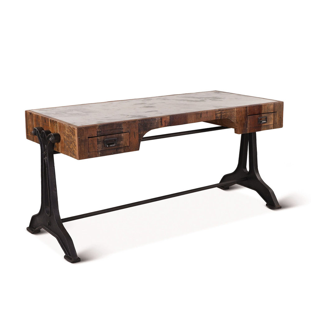 Industrial Reclaimed Wood and Marble Top Desk 63"