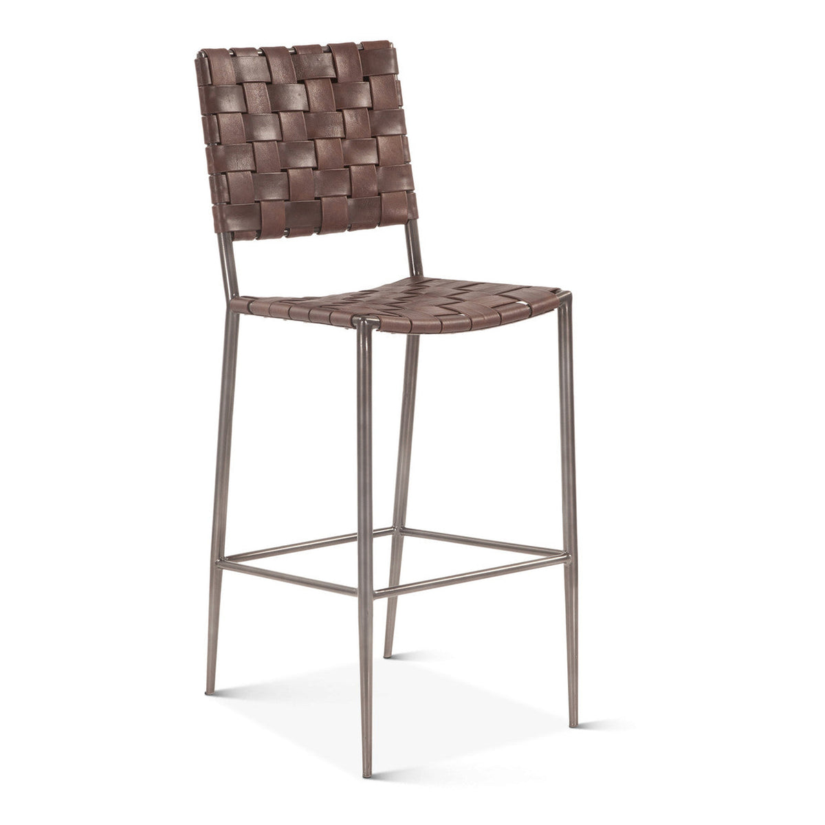 Copenhagen 17" Bar Chair in Brown Buffalo Leather and Iron