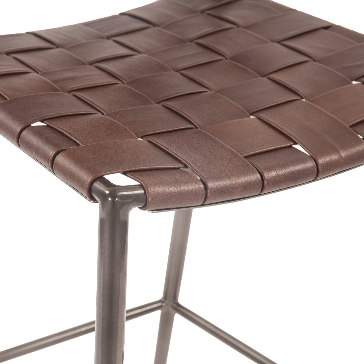 Copenhagen 17" Bar Chair in Brown Buffalo Leather and Iron