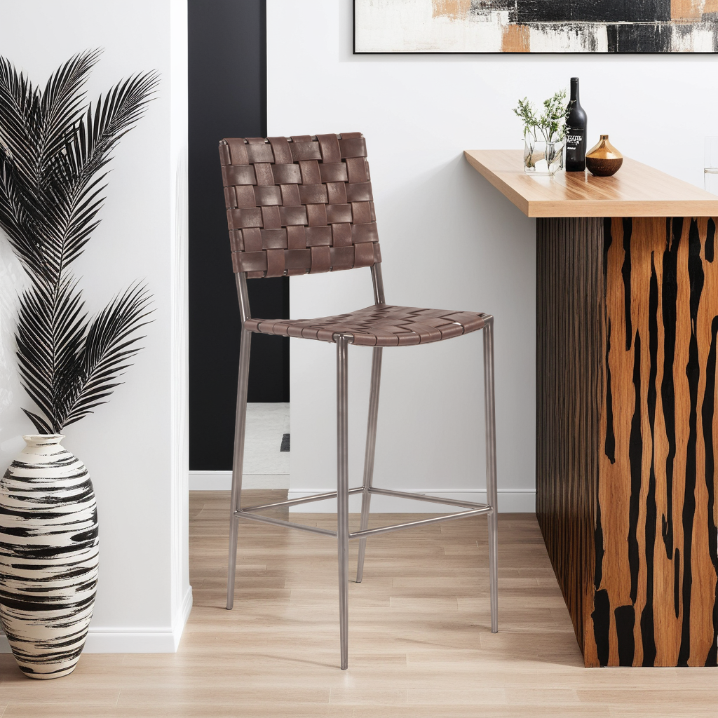 Copenhagen 17" Bar Chair in Brown Buffalo Leather and Iron
