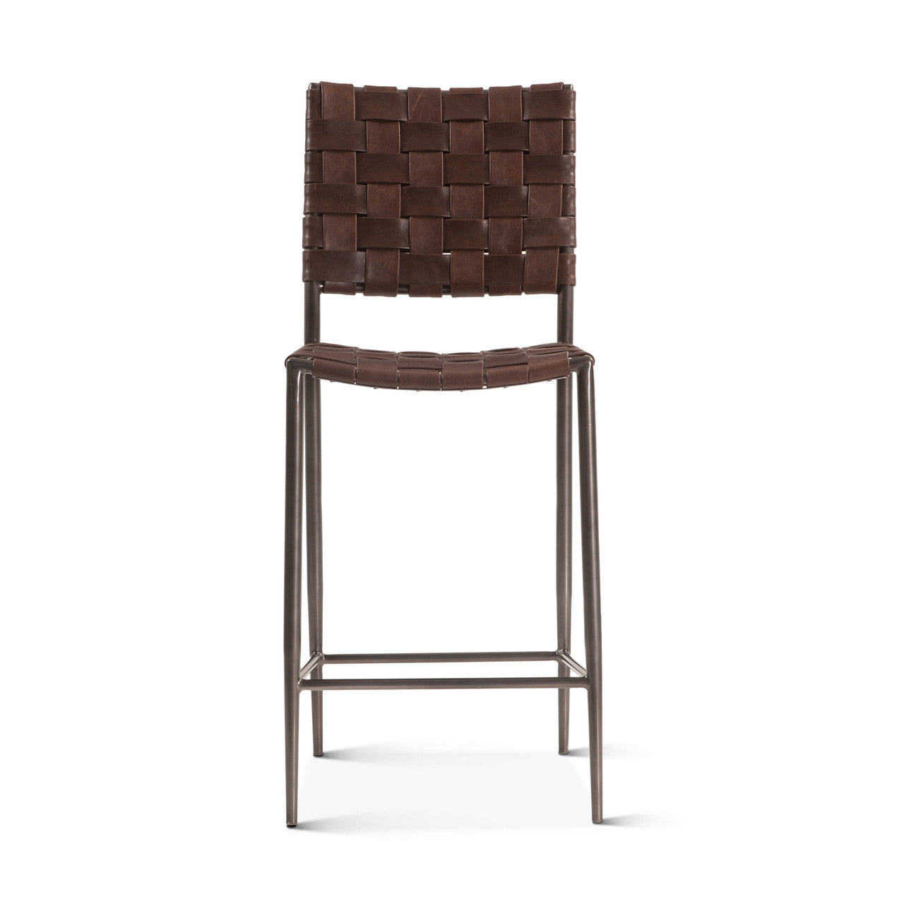 Copenhagen 17" Counter Chair in Brown Buffalo Leather and Iron