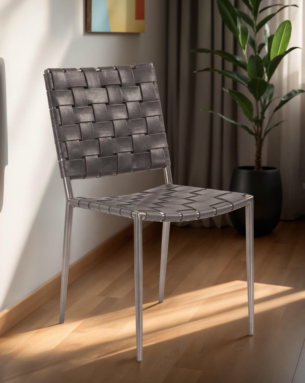 Copenhagen 18" Dining Chair in Black Buffalo Leather and Iron