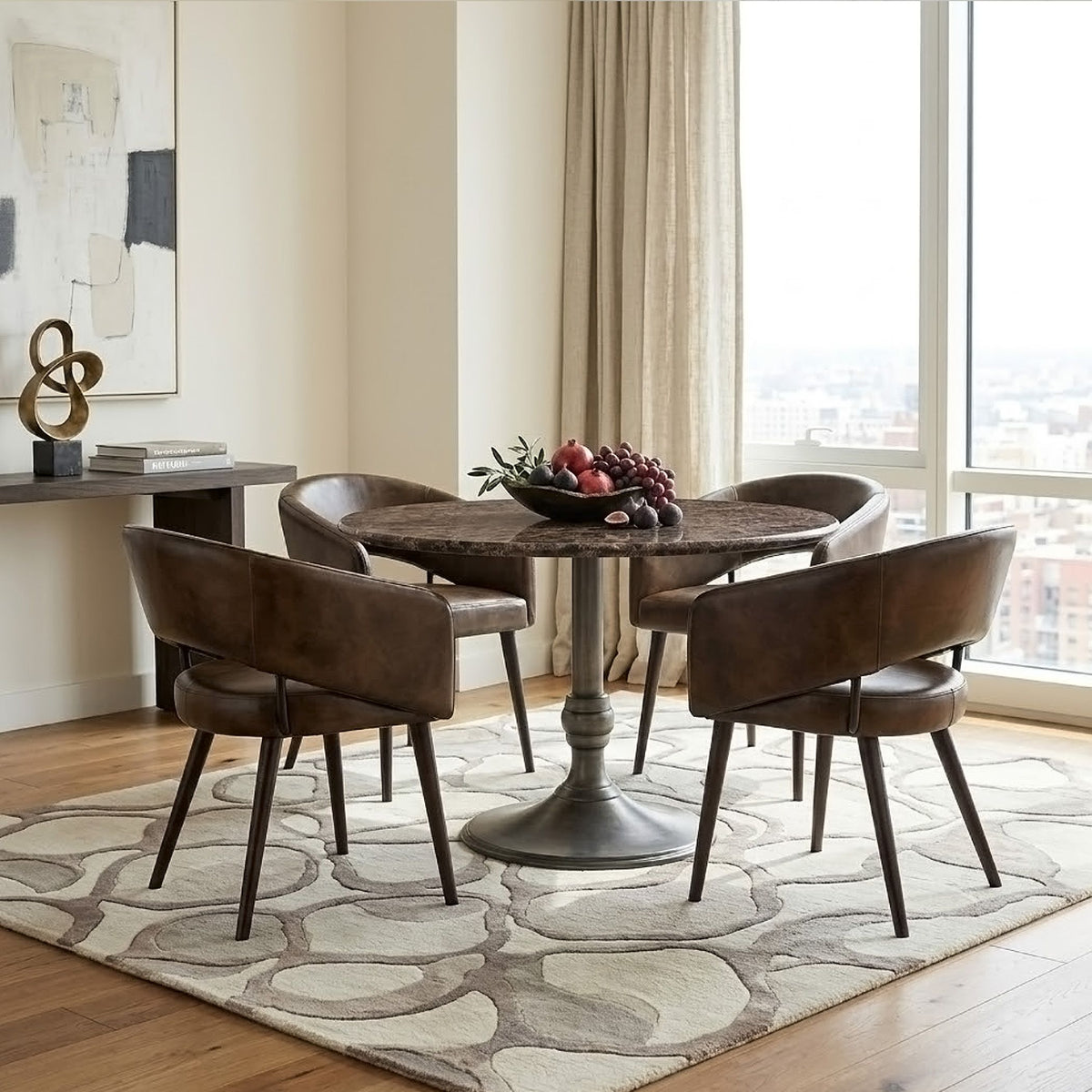 Dauphine 48" Round Dining Table in Dark Emperador Marble with Aged Brass Base - image 3