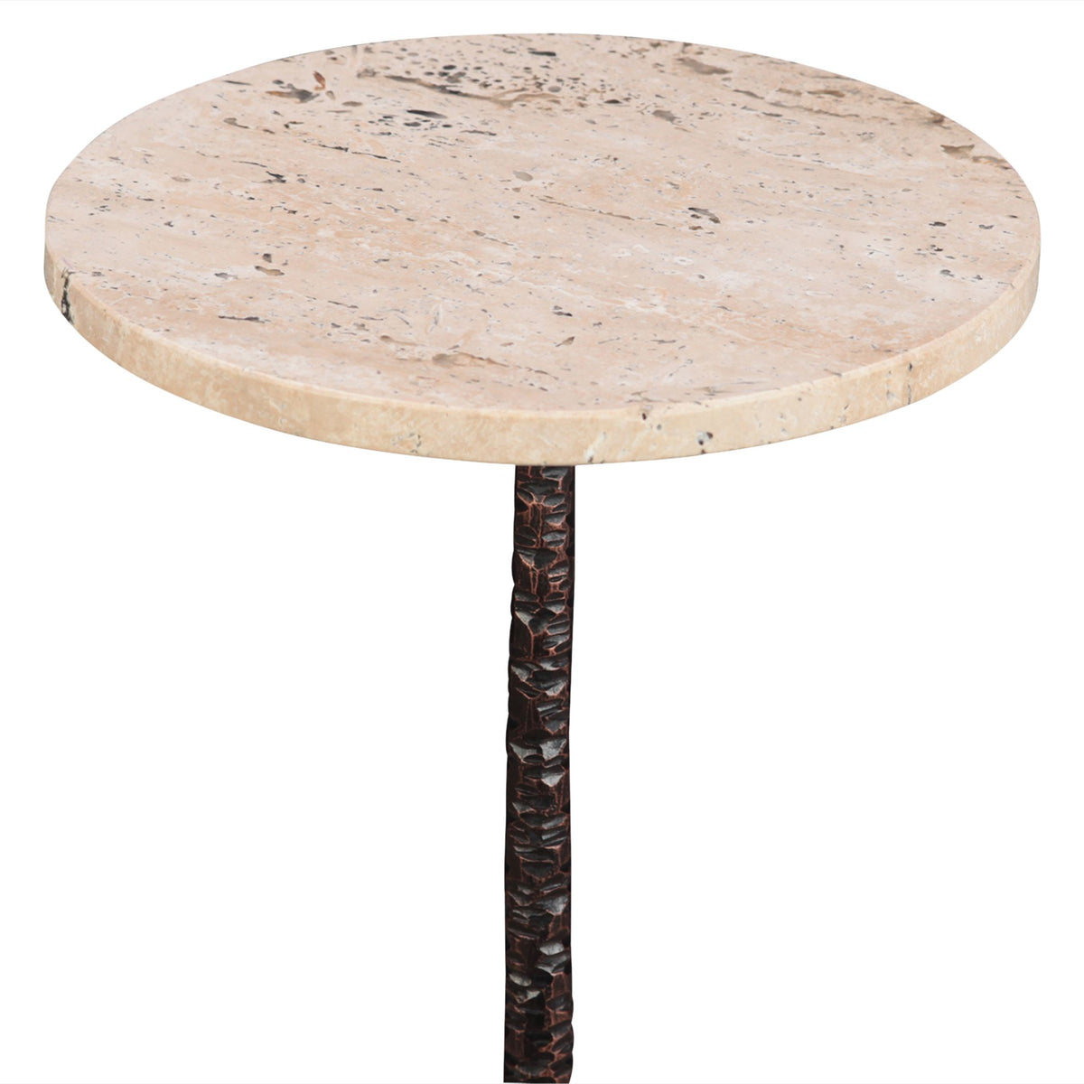 Detroit 10" Side Table in Beige Travertine with Hammered Base - image 2