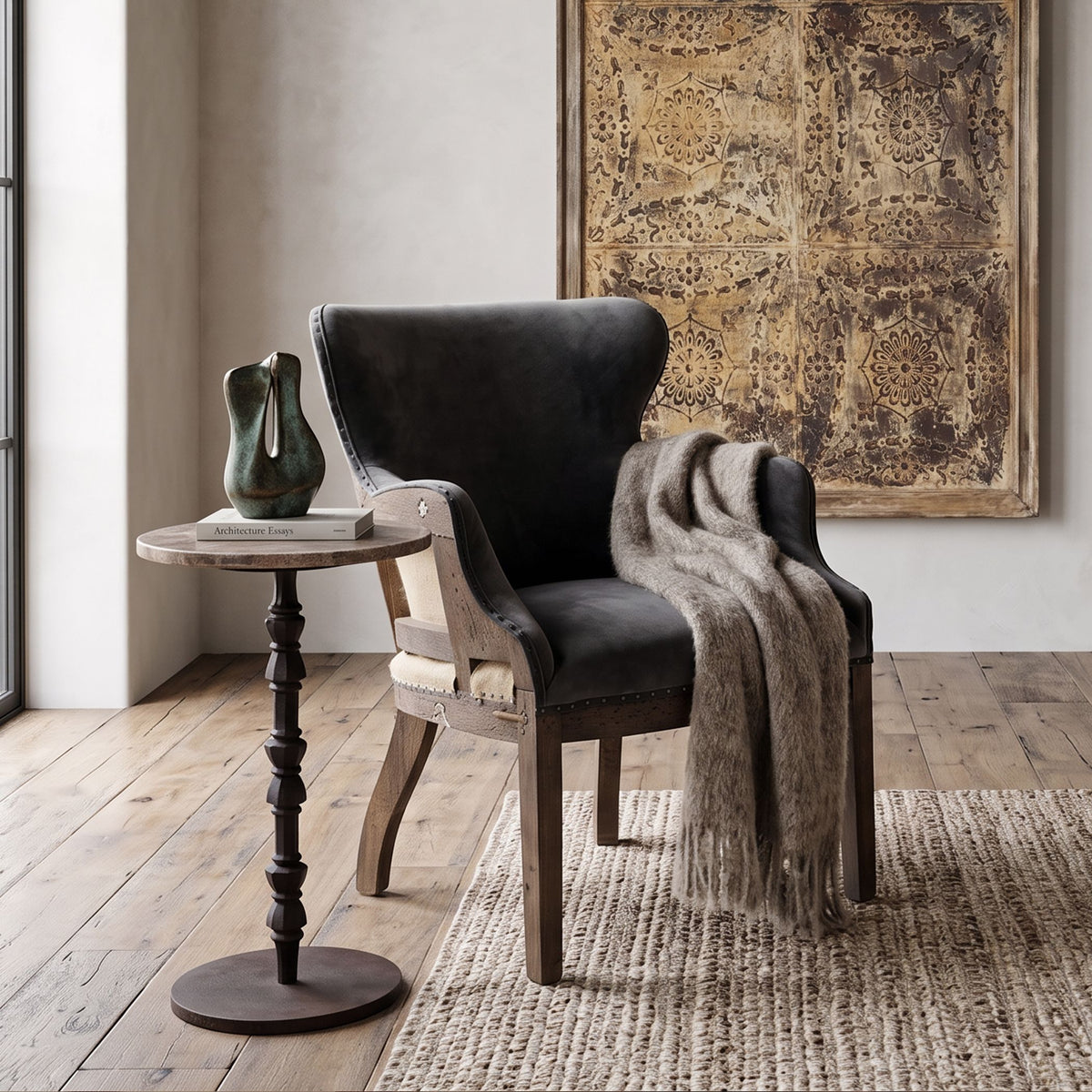 Detroit 12" Side Table in Light Emperador Marble with Casted Base - image 3