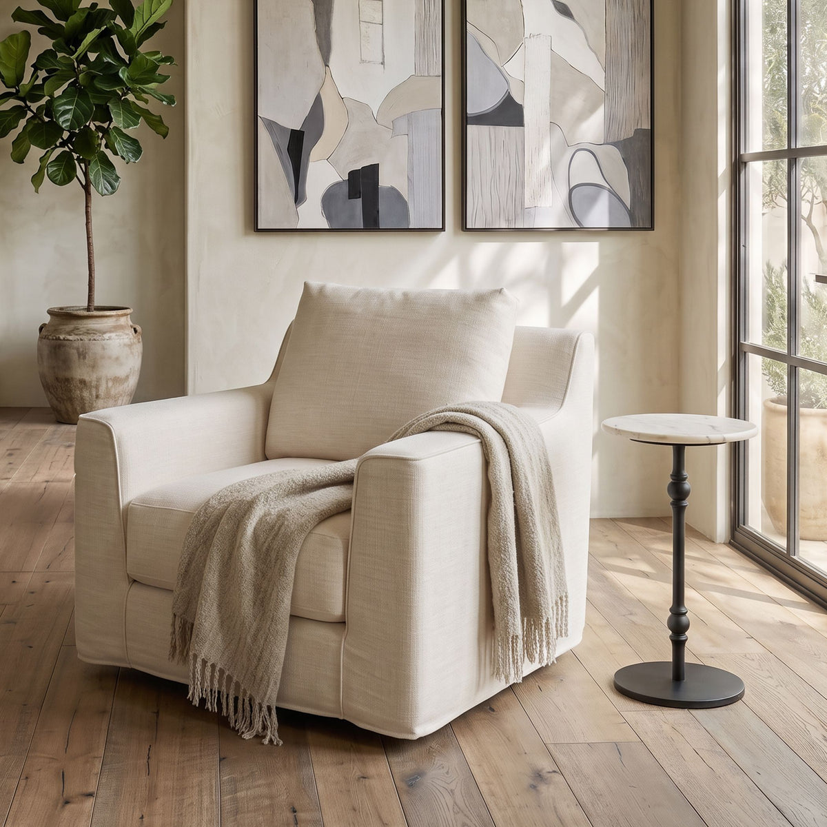 Detroit 12" Side Table in White Travertine with Casting Base - image 3