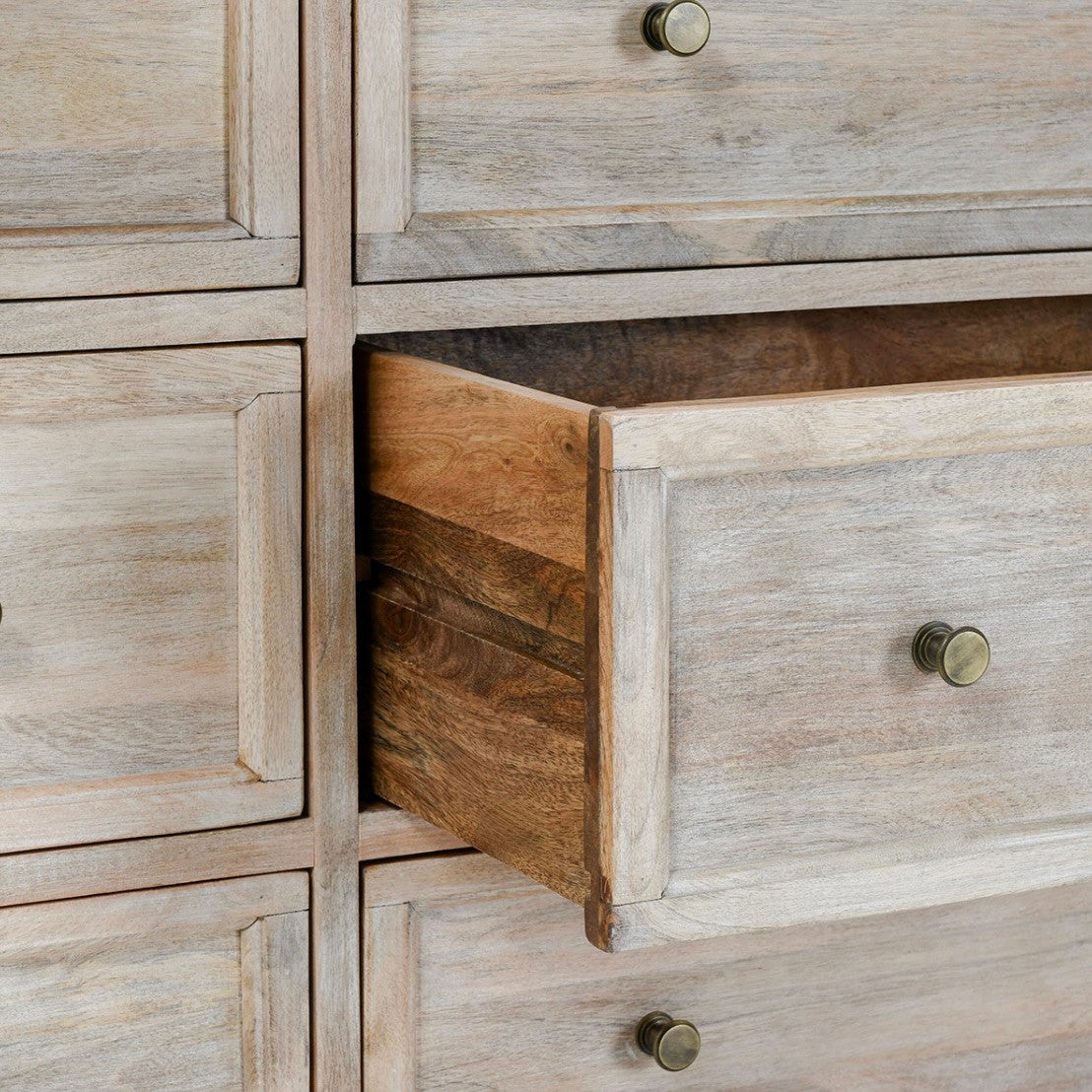 Adelaide 9-Drawer Mango Wood Dresser 70" Natural White Wash