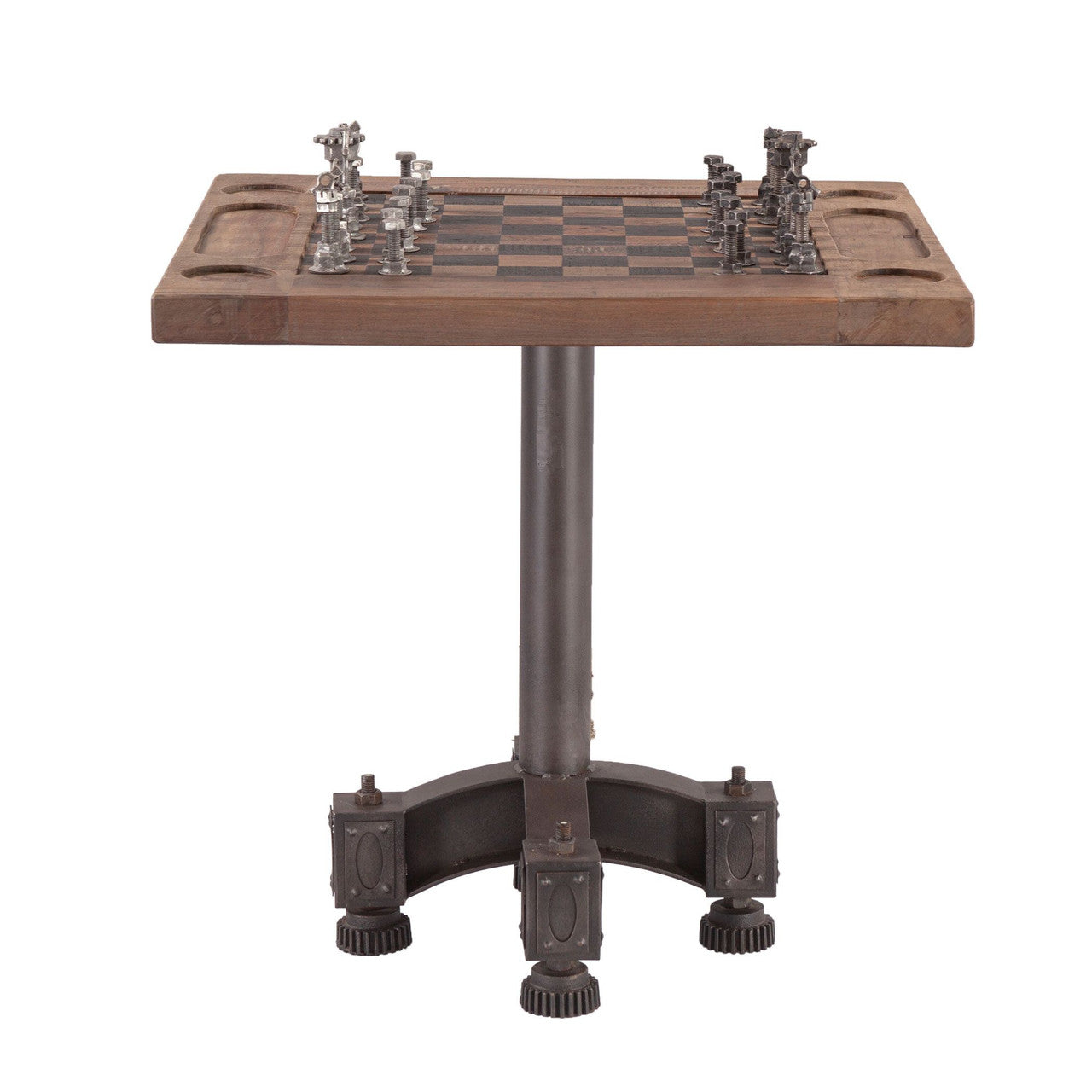 Industrial Iron and Wood Chess Table 30"