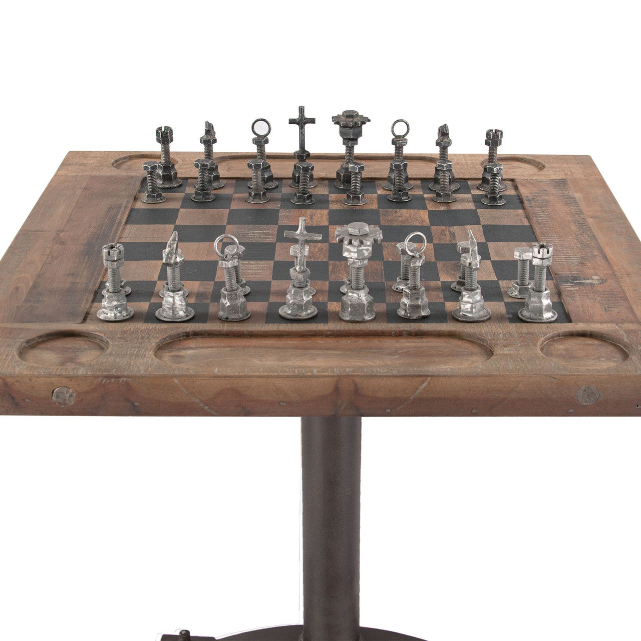 Industrial Iron and Wood Chess Table 30"