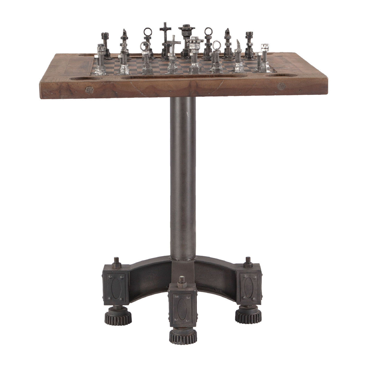 Industrial Iron and Wood Chess Table 30"