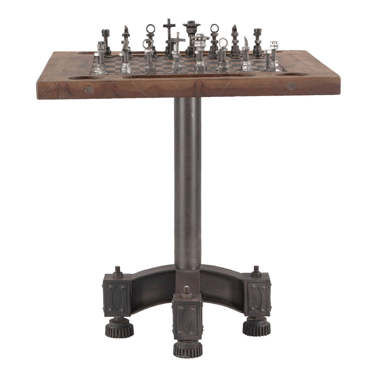 Industrial Iron and Wood Chess Table 30"