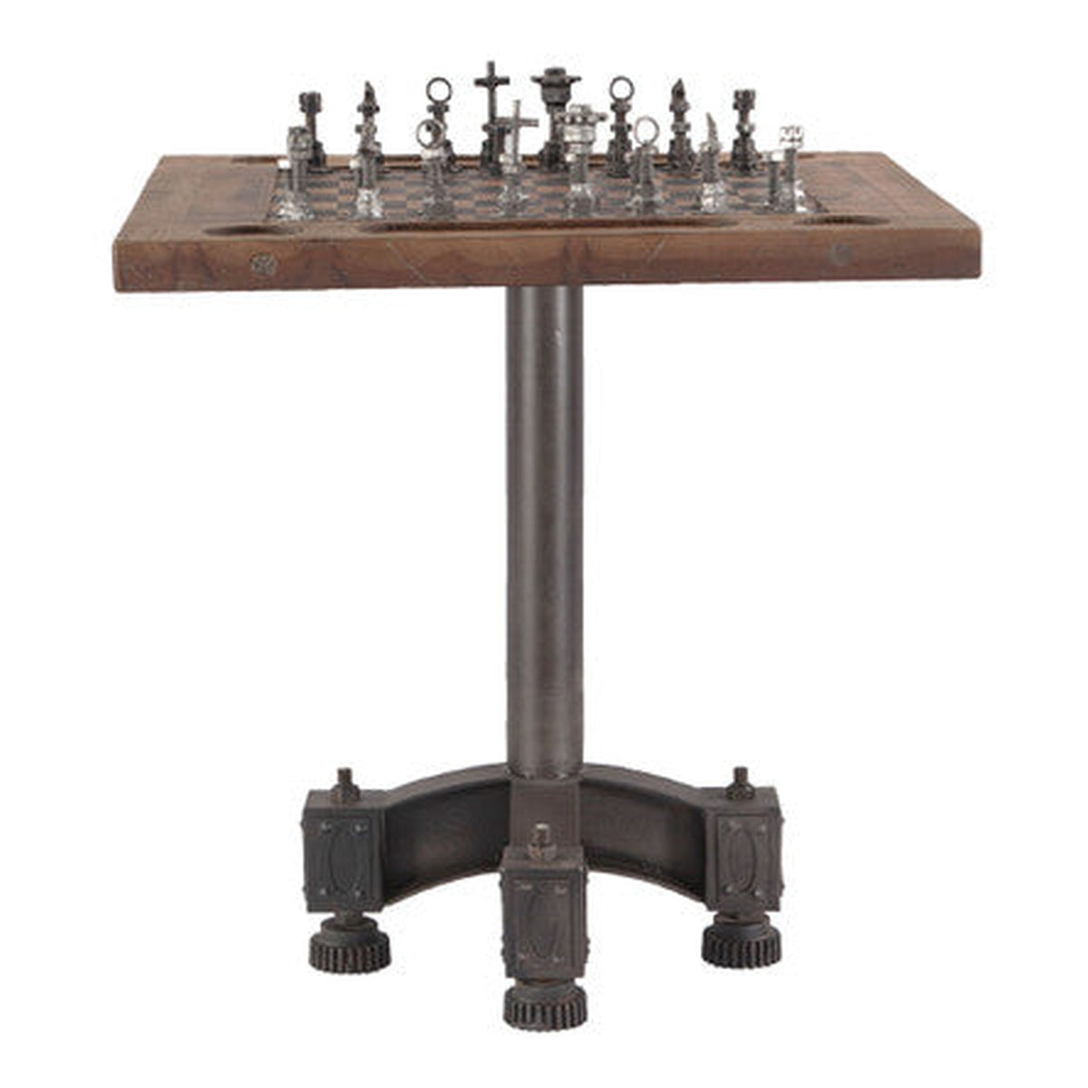 Industrial Iron and Wood Chess Table 30"