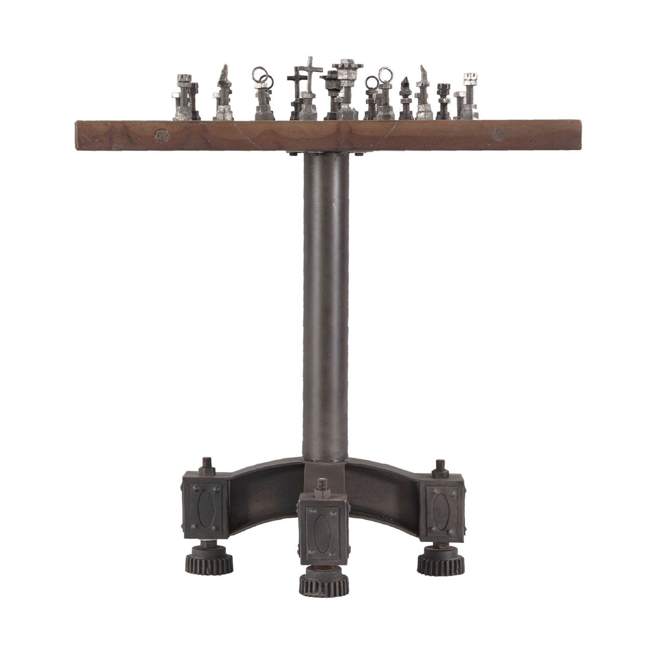 Industrial Iron and Wood Chess Table 30"