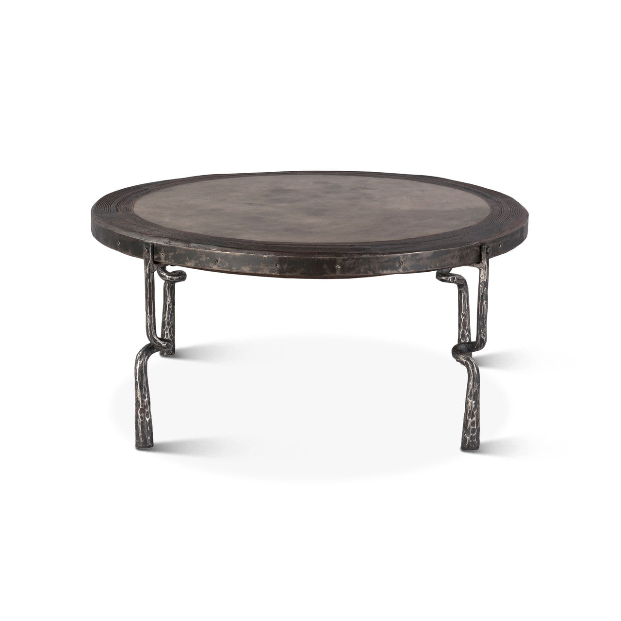 Eiffel 41" Coffee Table with Old Marble Top and Hammered Legs
